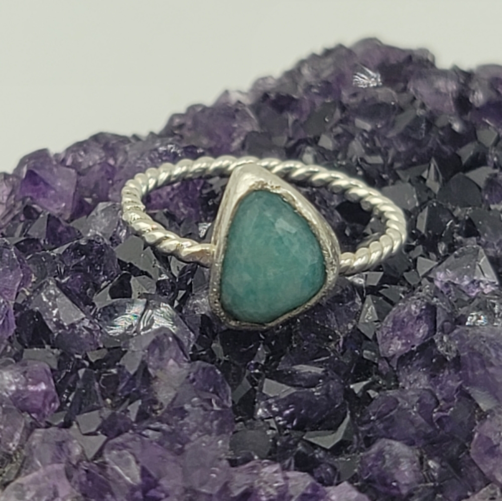 AMAZONITE RING HANDMADE IN STERLING SILVER METAL SIZE 7.5 - Picture 6 of 6